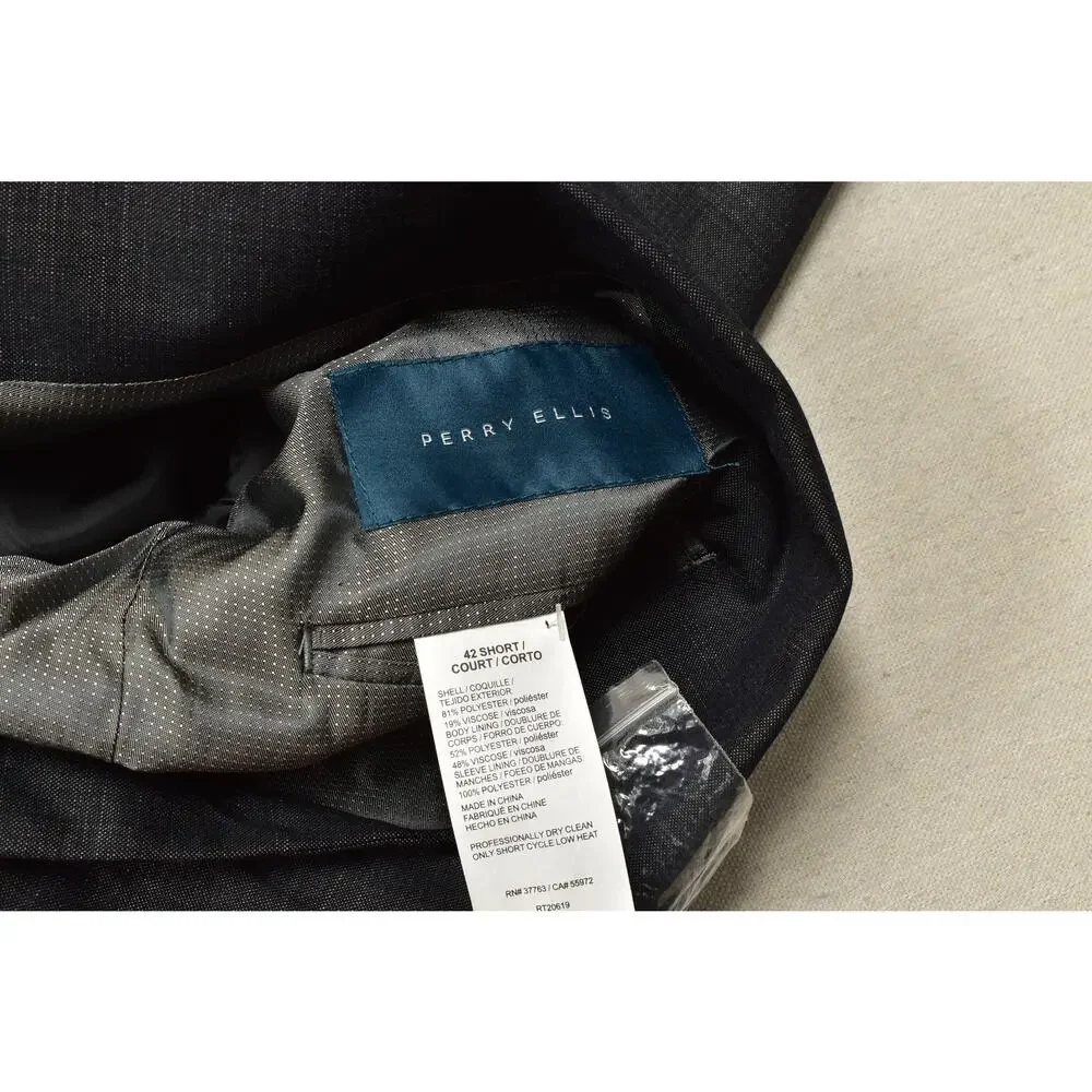 Perry Ellis 42 Short Slim Fit Gray Micro-Twill 2-Button Lined Sport Coat Jacket